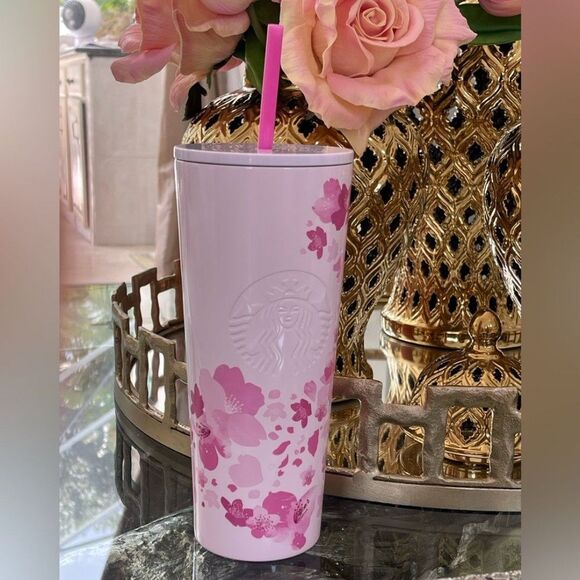 2022 Starbucks Mexico Pink Cherry Blossom Stainless Steel Cold Cup 24oz - Picture 8 of 11
